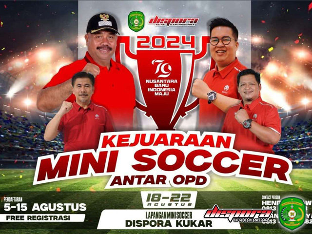 Selebaran/pamflet yang disebar oleh Dispora Kukar untuk menyemarakkan HUT RI dengan kegiatan olahraga turnamen mini soccer antar OPD.